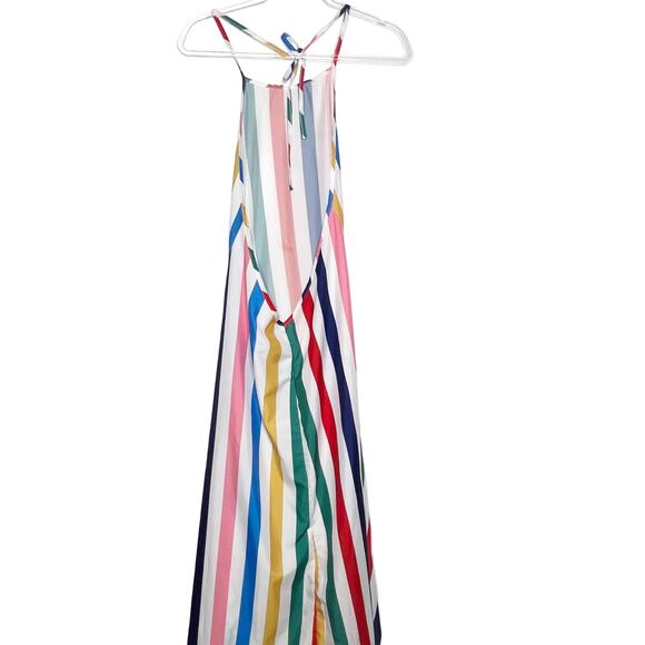 Backless Striped Halter Maxi Dress Tie-Neck Sleeveless Colorful Striped Size S - Picture 4 of 9